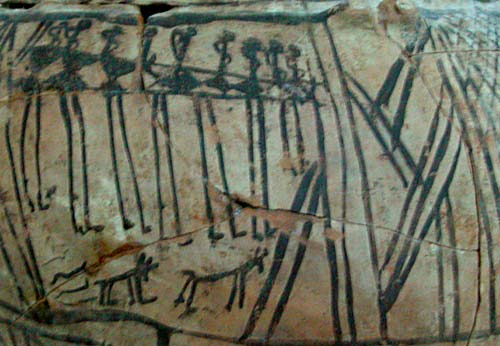 31. Fragment din decorul unui vas pictat cu scenă de dans ritual, perioada târzie a culturii Cucuteni-Tripolie - Epoca eneoliticului
