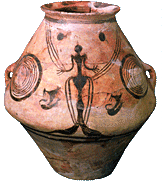 13.Painted amphora with representation of the Great Goddess possessing animals, the Late Cucuteni-Tripolye culture - Aeneolithic Age