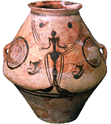 13.Painted amphora with representation of the Great Goddess possessing animals, the Late Cucuteni-Tripolye culture - Aeneolithic Age