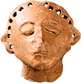 5. Cap de figurină antropomorfă, reprezentând o zeitate feminină adormită, perioada târzie a culturii Cucuteni-Tripolie - Epoca eneoliticului